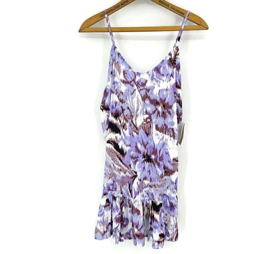 New Flynn Skye Mini Slip Dress Womens L Ruffle Purple Lavender Rayon